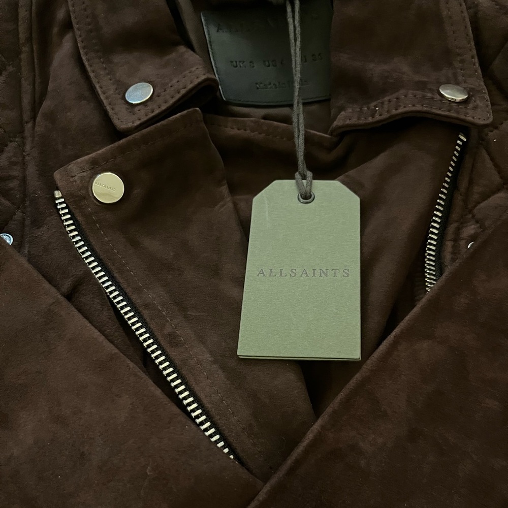$499⬇️ALL SAINTS Caden suede Leather Jacket faux fur trim - Picture 5 of 7